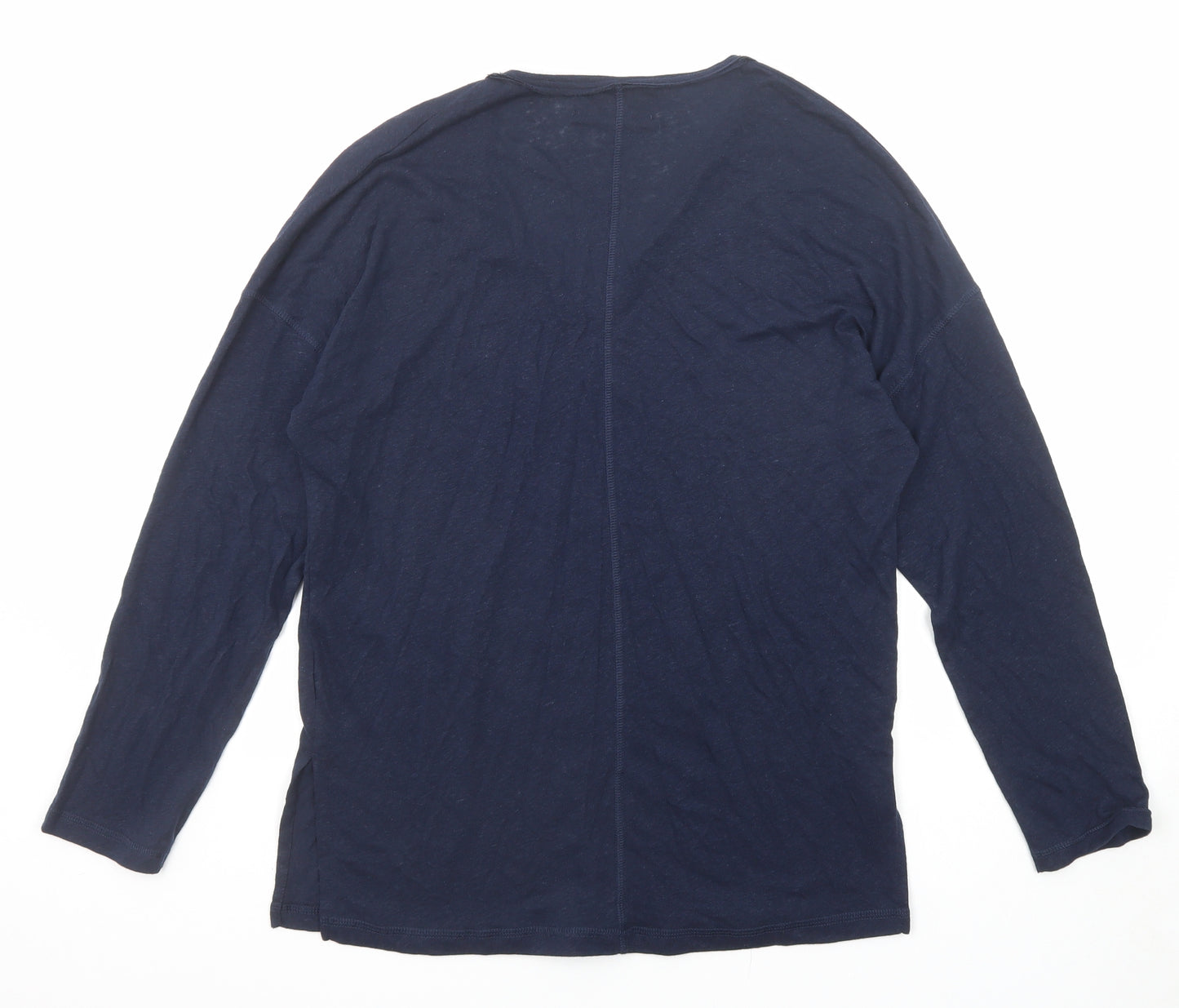 Marks and Spencer Womens Blue Linen Basic T-Shirt Size 8 V-Neck