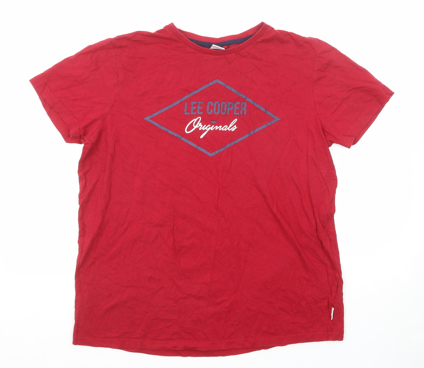 Lee Cooper Mens Red Cotton T-Shirt Size L Round Neck