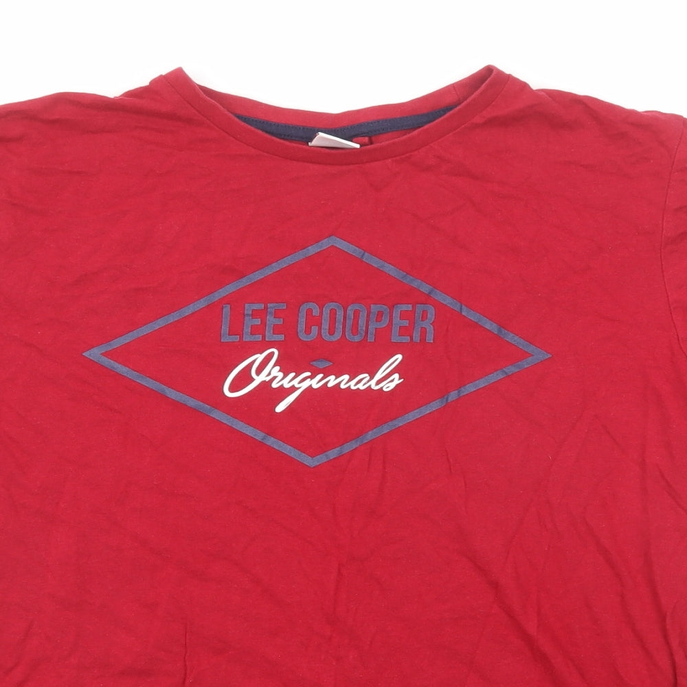 Lee Cooper Mens Red Cotton T-Shirt Size L Round Neck