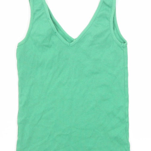 New Look Womens Green Cotton Basic Tank Size 10 V-Neck
