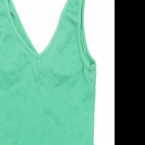 New Look Womens Green Cotton Basic Tank Size 10 V-Neck
