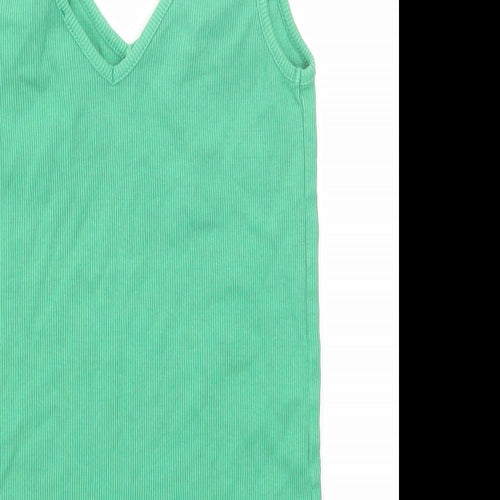 New Look Womens Green Cotton Basic Tank Size 10 V-Neck