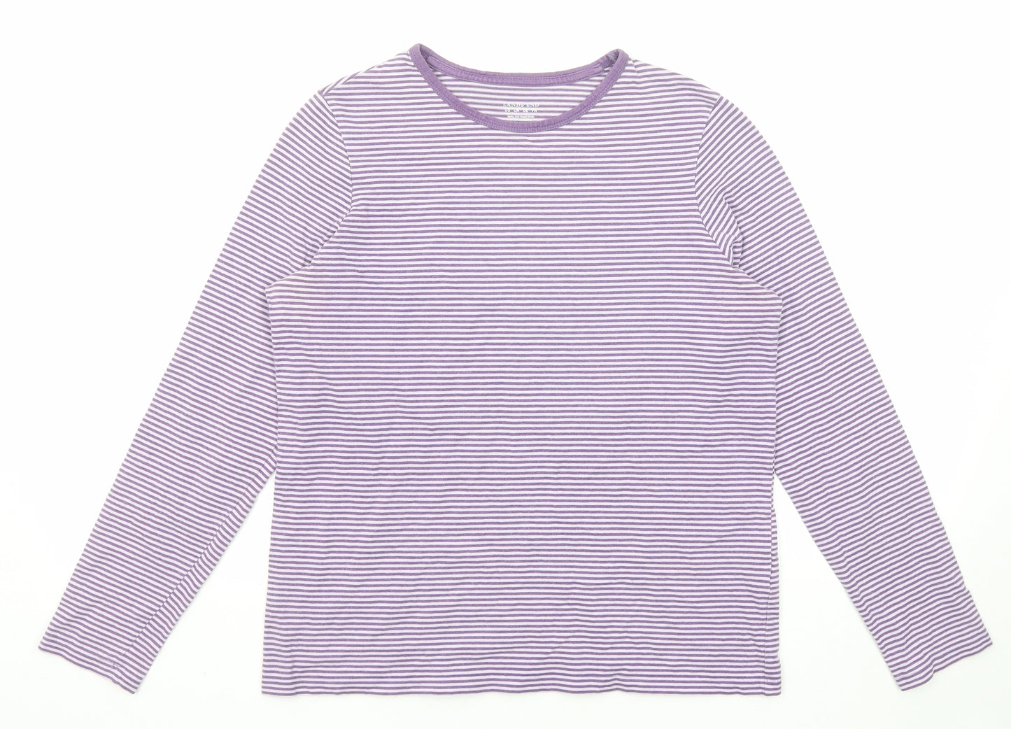 Lands' End Womens Purple Striped Cotton Basic T-Shirt Size S Round Neck