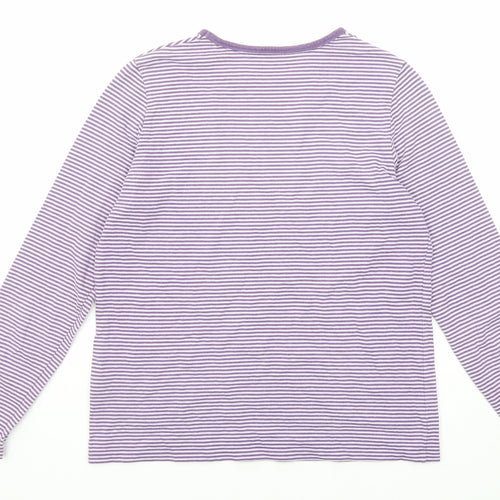 Lands' End Womens Purple Striped Cotton Basic T-Shirt Size S Round Neck