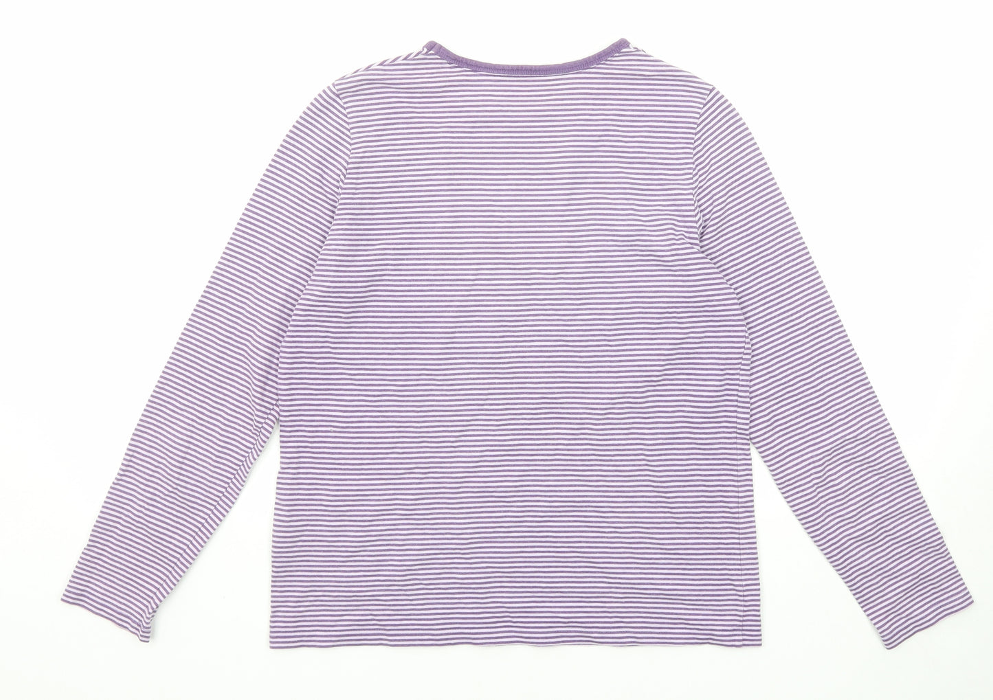Lands' End Womens Purple Striped Cotton Basic T-Shirt Size S Round Neck