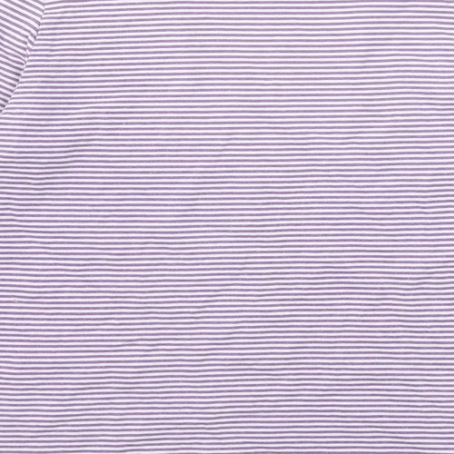 Lands' End Womens Purple Striped Cotton Basic T-Shirt Size S Round Neck