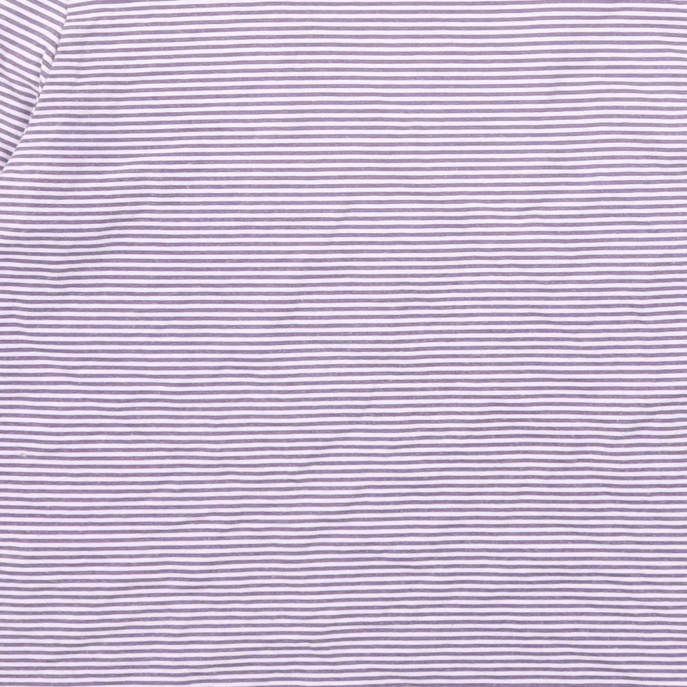 Lands' End Womens Purple Striped Cotton Basic T-Shirt Size S Round Neck