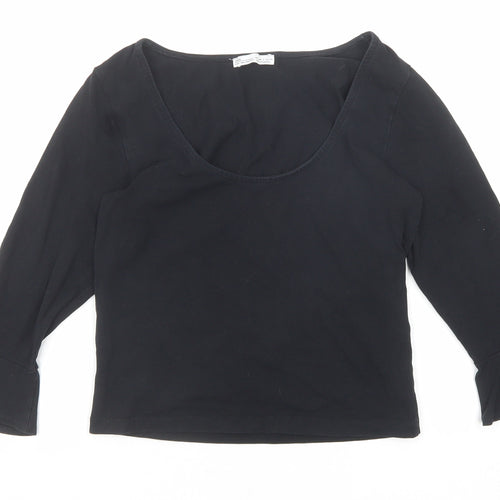 Zara Womens Black Polyester Basic Blouse Size S Scoop Neck - Ruffle Sleeve