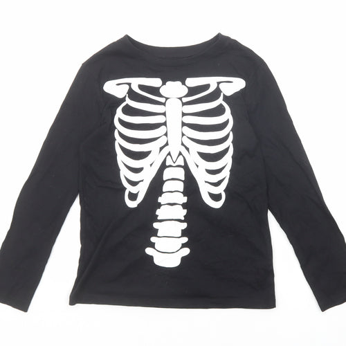 H&M Boys Black Cotton Basic T-Shirt Size 6-7 Years Round Neck Pullover - Skeleton Size 6-8 Years