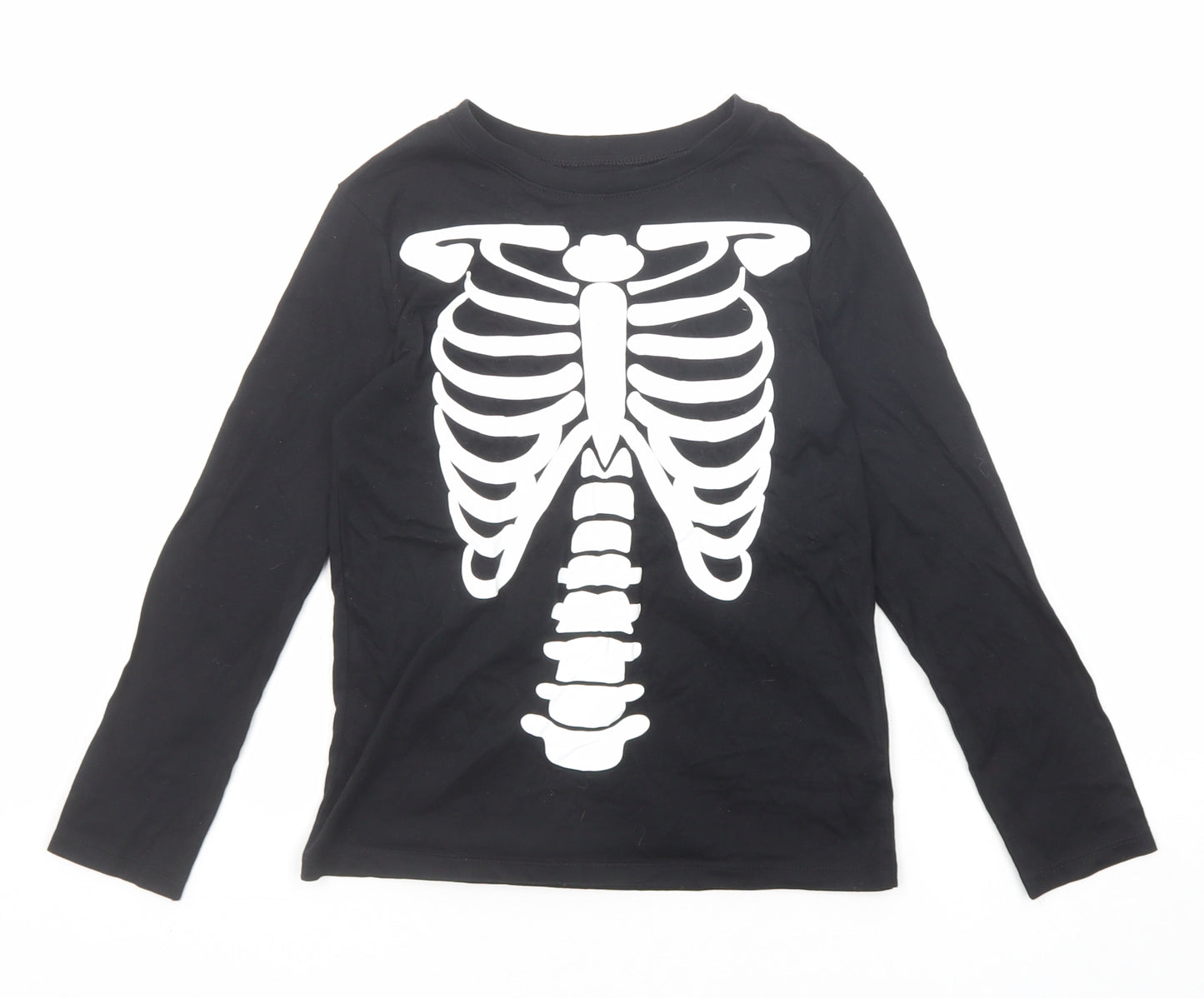 H&M Boys Black Cotton Basic T-Shirt Size 6-7 Years Round Neck Pullover - Skeleton Size 6-8 Years