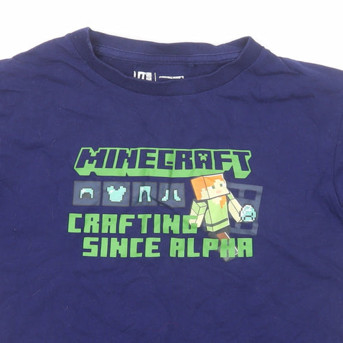 Uniqlo Boys Blue Cotton Basic T-Shirt Size 9-10 Years Round Neck Pullover - Minecraft