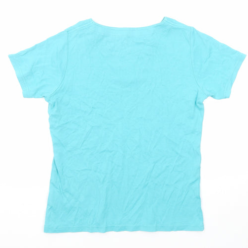 EWM Womens Blue Cotton Basic T-Shirt Size 10 V-Neck