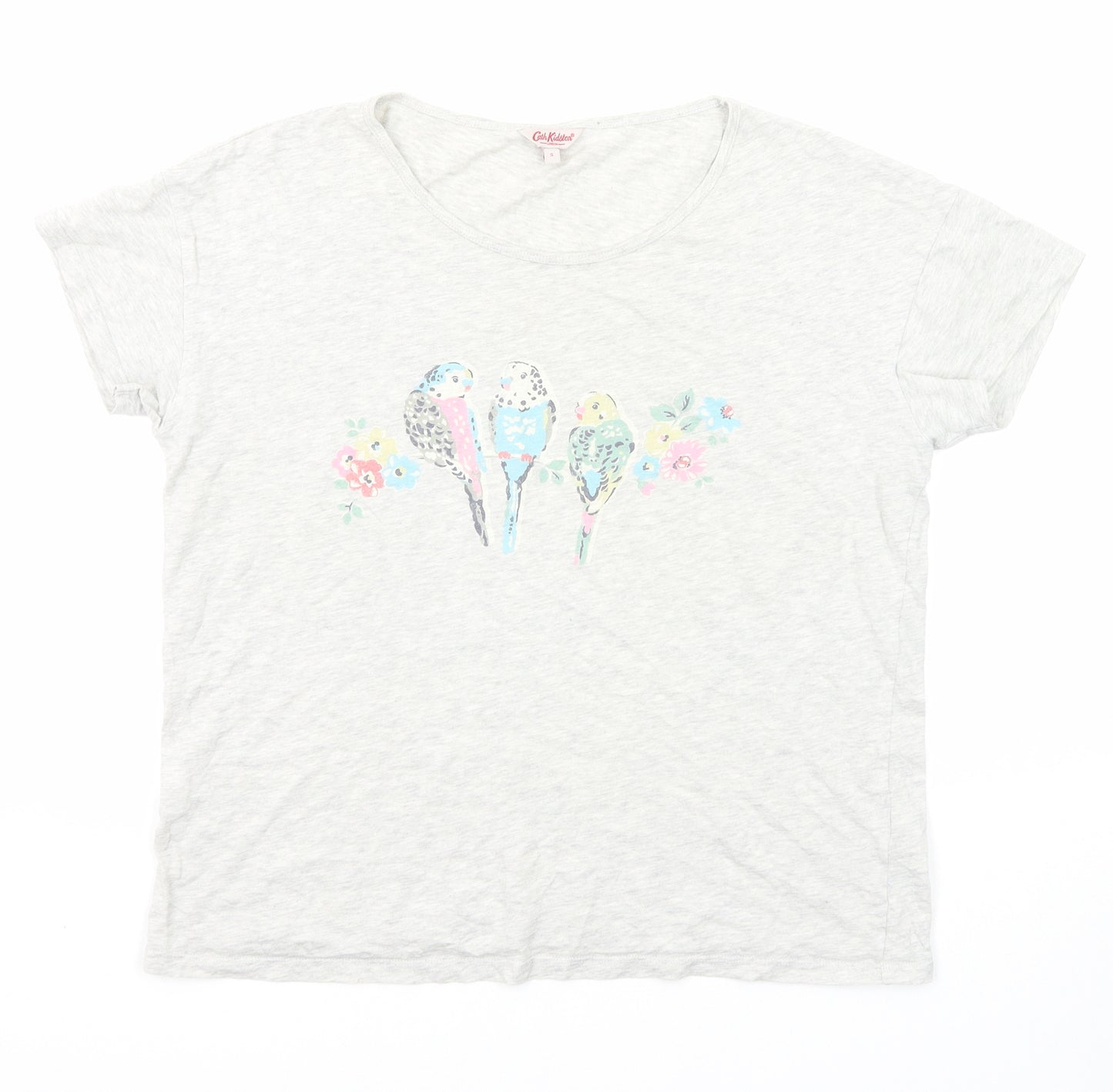 Cath Kidston Womens Grey Cotton Basic T-Shirt Size S Round Neck - Parrots