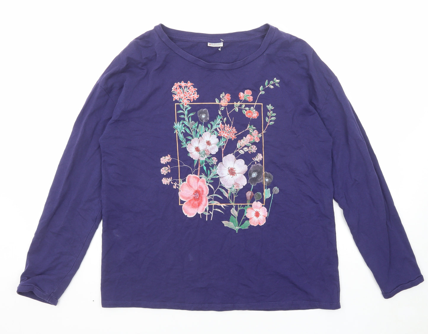 Damart Womens Purple Cotton Basic T-Shirt Size 14 Boat Neck - Flowers
