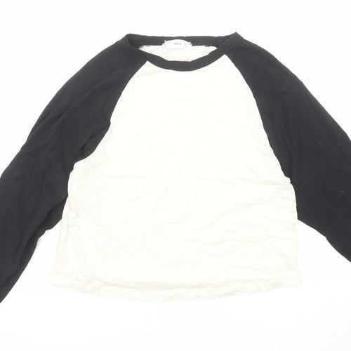 Mango Womens Black Colourblock Cotton Basic T-Shirt Size M Boat Neck