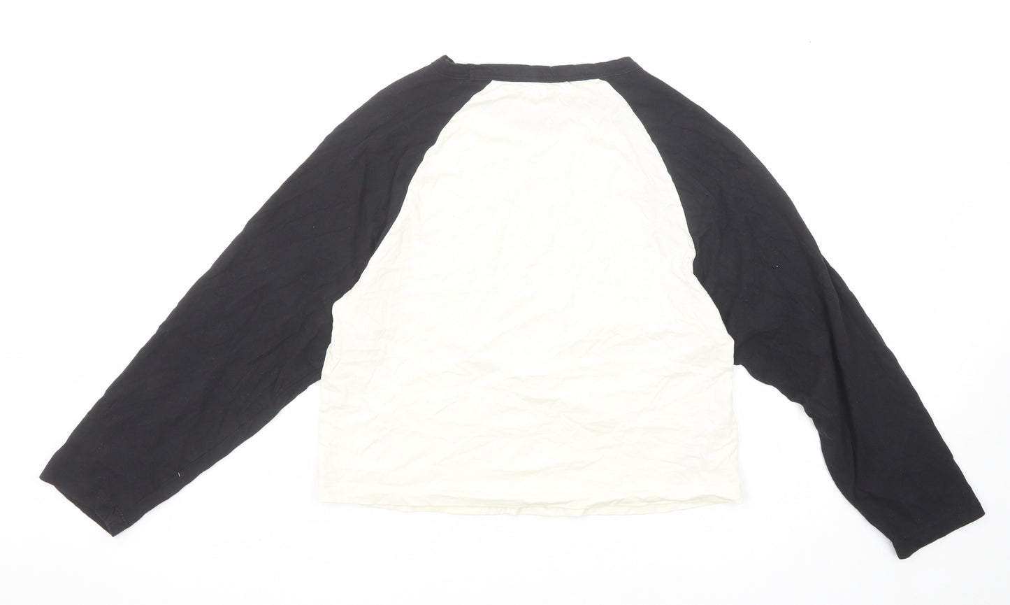 Mango Womens Black Colourblock Cotton Basic T-Shirt Size M Boat Neck