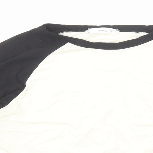 Mango Womens Black Colourblock Cotton Basic T-Shirt Size M Boat Neck