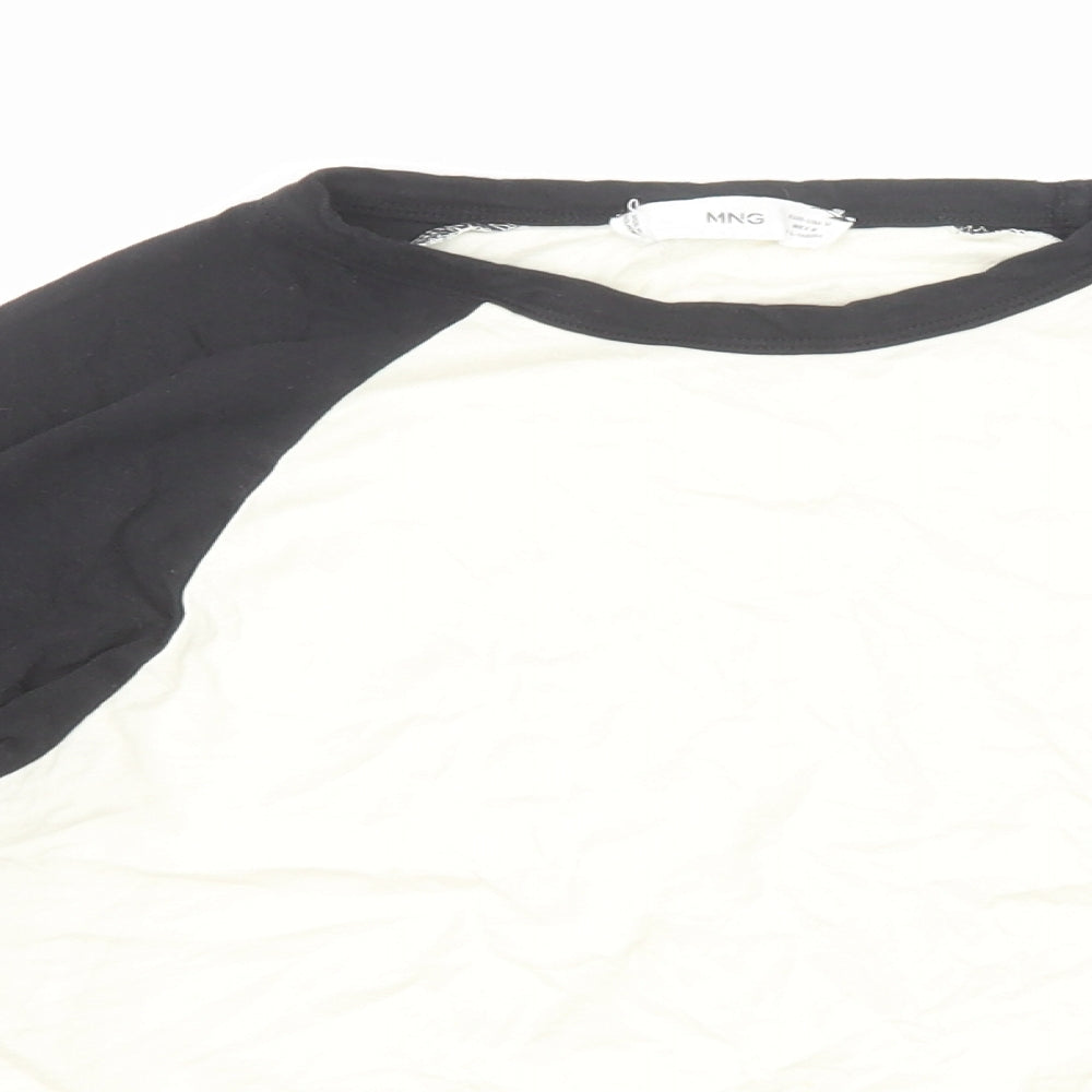Mango Womens Black Colourblock Cotton Basic T-Shirt Size M Boat Neck