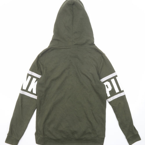 PINK Womens Green Cotton Full Zip Hoodie Size S Zip