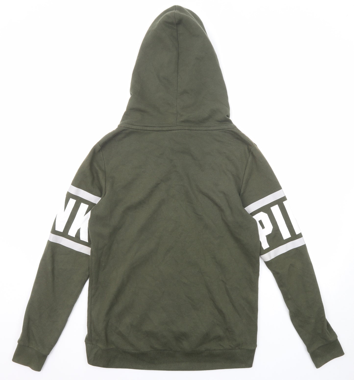 PINK Womens Green Cotton Full Zip Hoodie Size S Zip