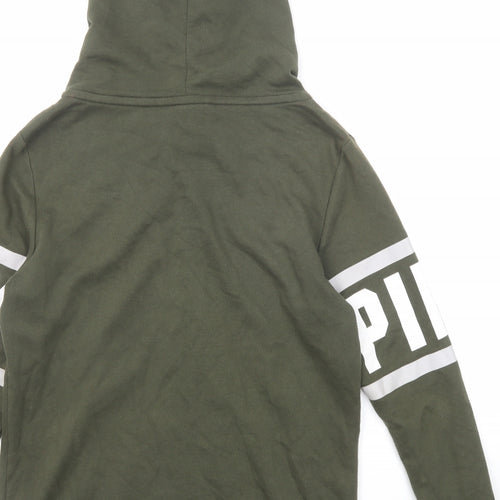 PINK Womens Green Cotton Full Zip Hoodie Size S Zip