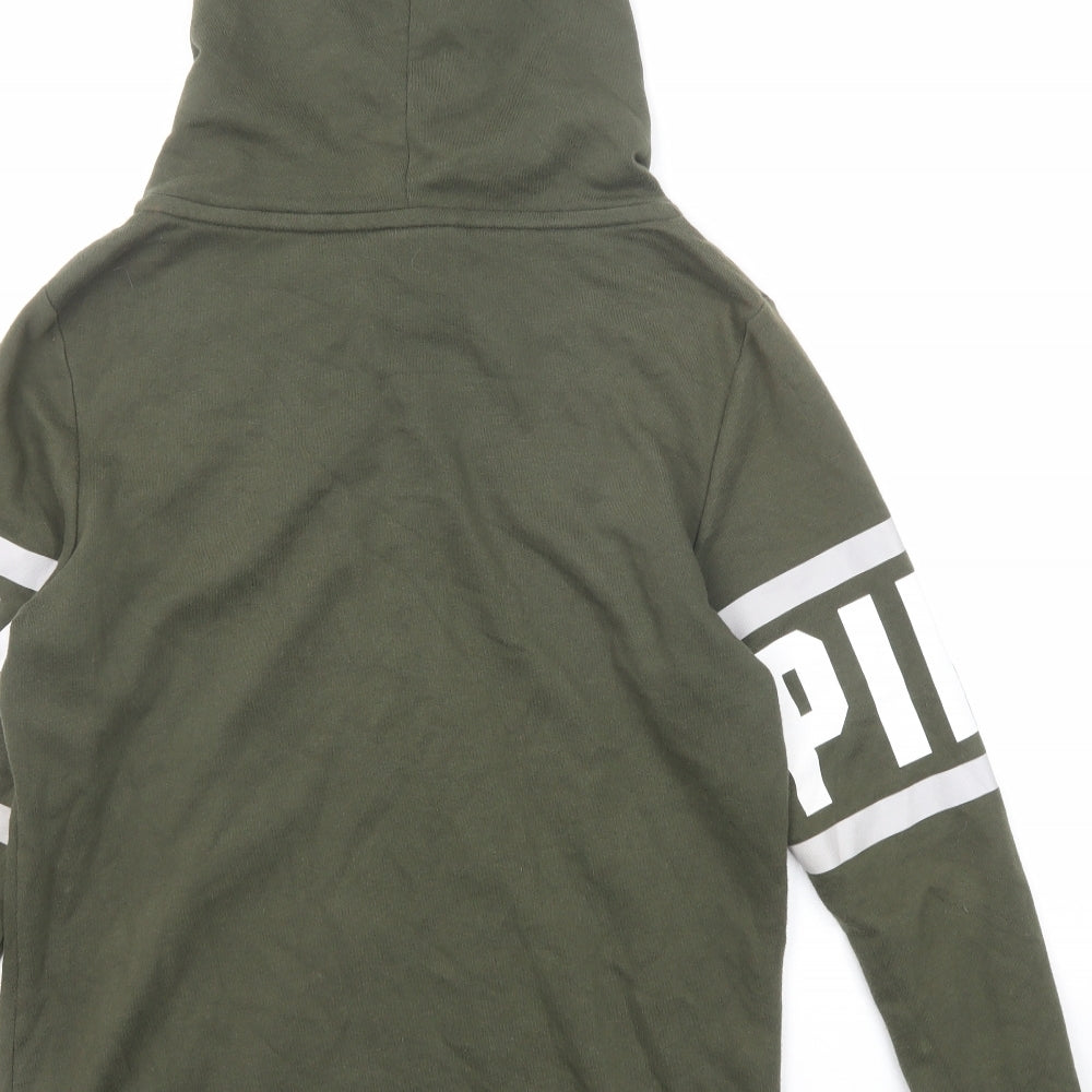 PINK Womens Green Cotton Full Zip Hoodie Size S Zip