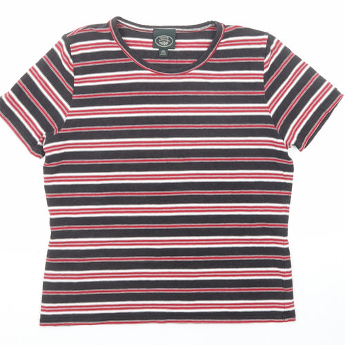 Laura Ashley Womens Multicoloured Striped Cotton Basic T-Shirt Size L Round Neck