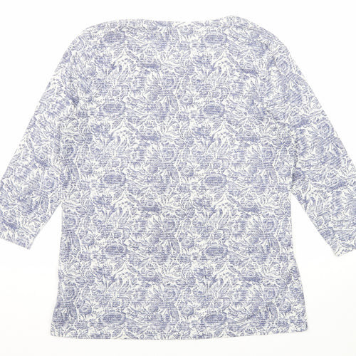 Marks and Spencer Womens Blue Floral Polyester Basic T-Shirt Size 16 Boat Neck