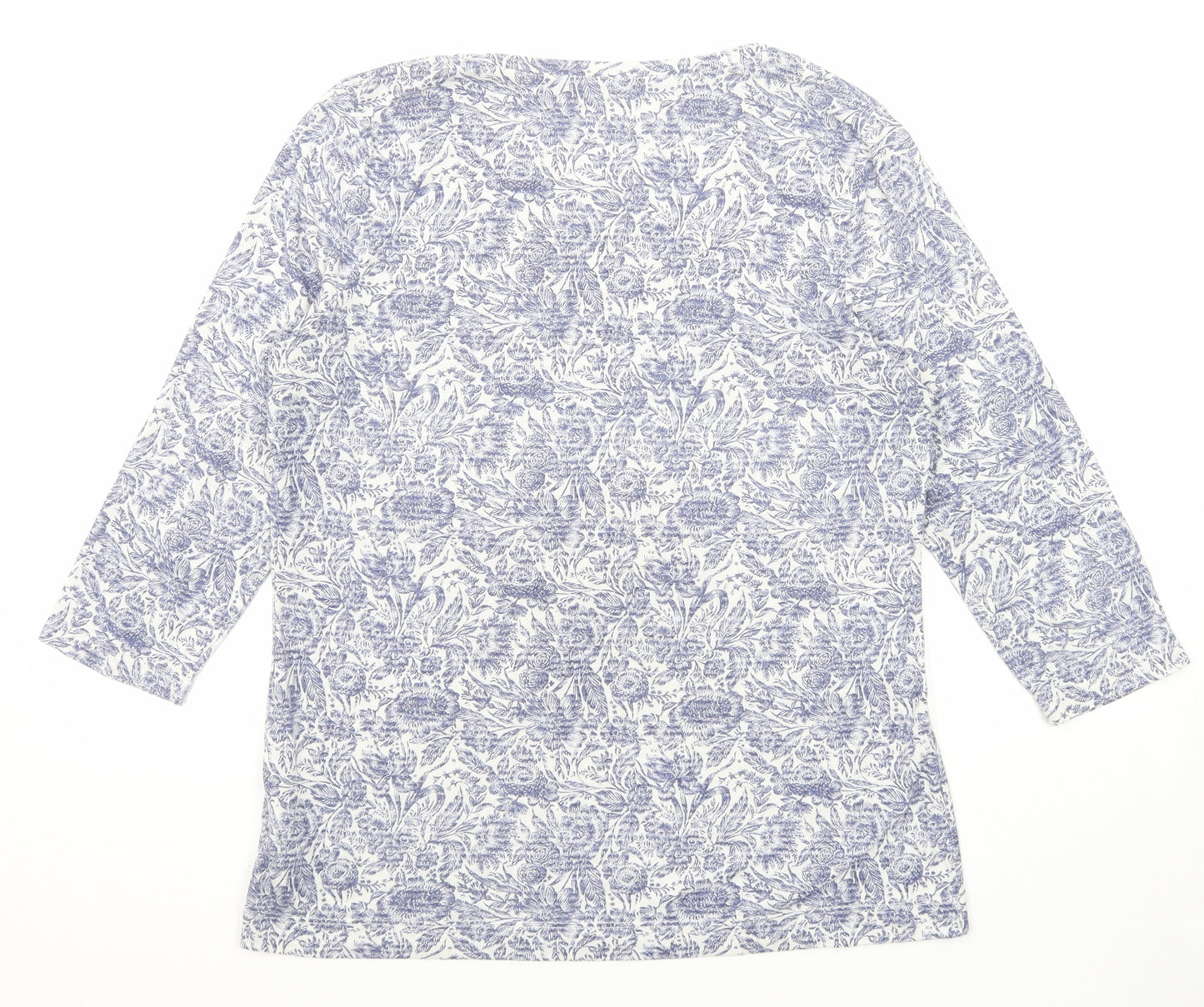 Marks and Spencer Womens Blue Floral Polyester Basic T-Shirt Size 16 Boat Neck