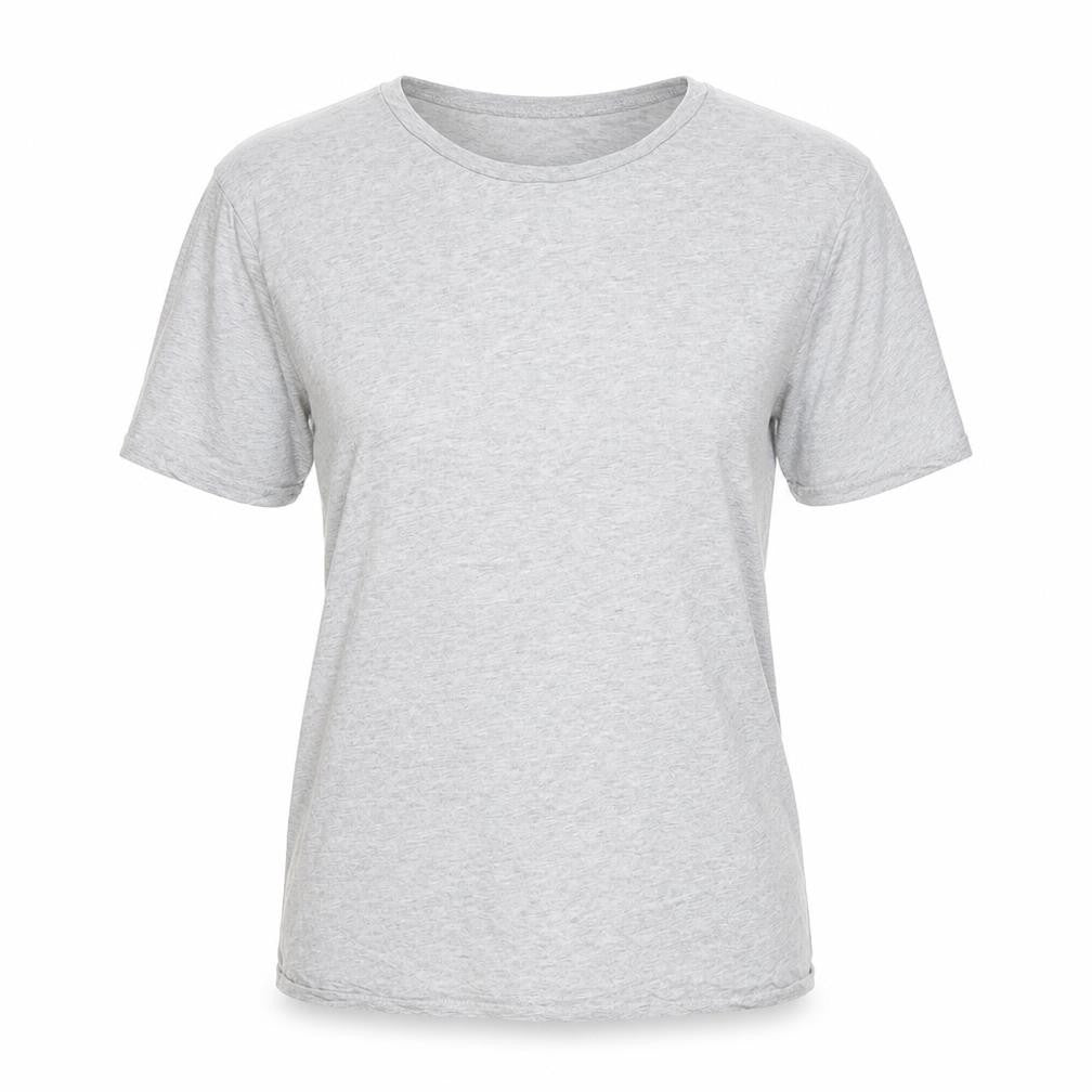 Front view of ASOS women’s grey cotton basic t-shirt, size L, crew neck