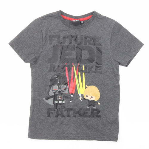 Star Wars Boys Grey Cotton Basic T-Shirt Size 7-8 Years Round Neck Pullover - Future Jed! Just Like Father