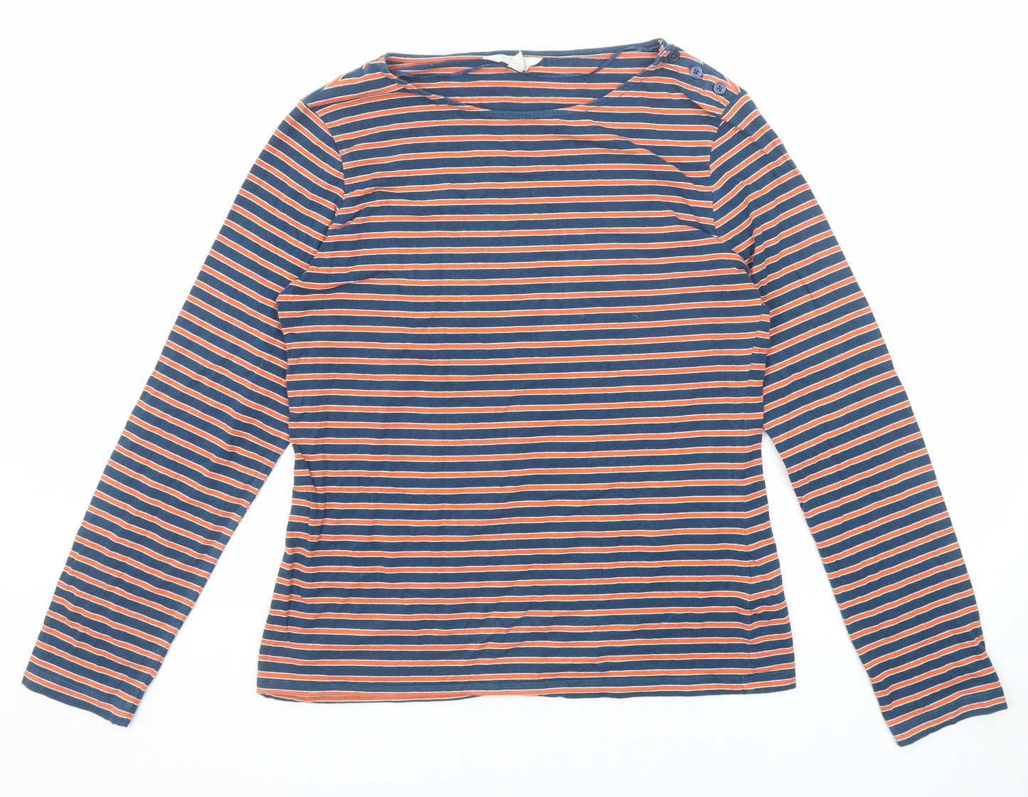 Seasalt Womens Blue Striped Cotton Basic T-Shirt Size 14 Boat Neck