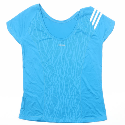 adidas Womens Blue Geometric Polyester Basic T-Shirt Size 8 Round Neck Pullover - Size 8-10