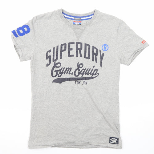 Superdry Mens Grey Cotton T-Shirt Size M Round Neck