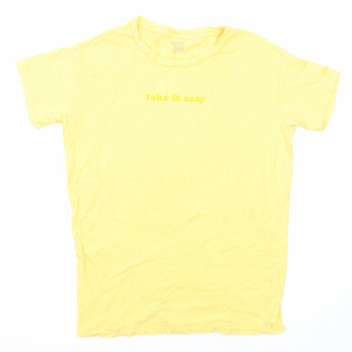 PINK Womens Yellow Cotton Basic T-Shirt Size XS Crew Neck - Take it Easy