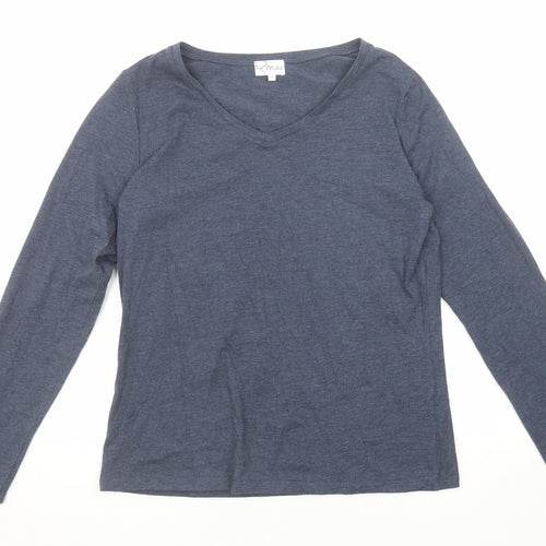 Mistral Womens Blue Cotton Basic T-Shirt Size 16 V-Neck