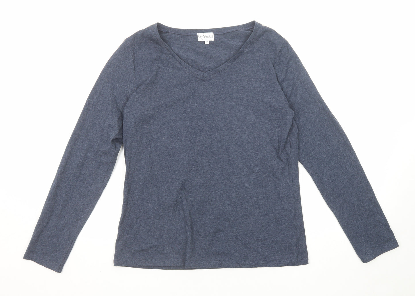 Mistral Womens Blue Cotton Basic T-Shirt Size 16 V-Neck