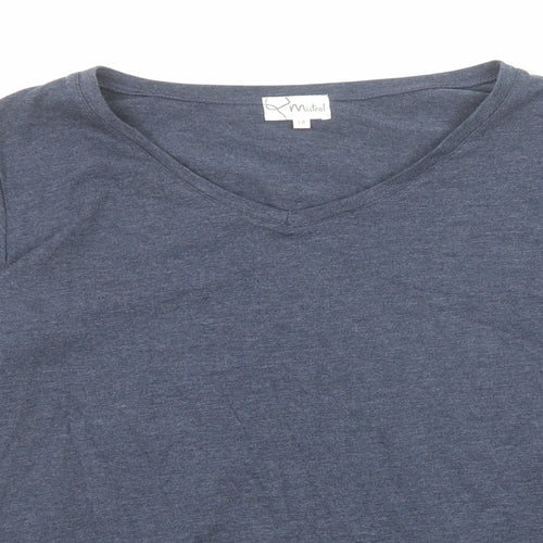 Mistral Womens Blue Cotton Basic T-Shirt Size 16 V-Neck