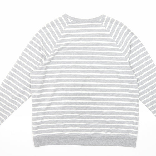 Marks and Spencer Womens Grey Striped Polyester Basic T-Shirt Size 16 Round Neck