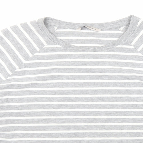 Marks and Spencer Womens Grey Striped Polyester Basic T-Shirt Size 16 Round Neck