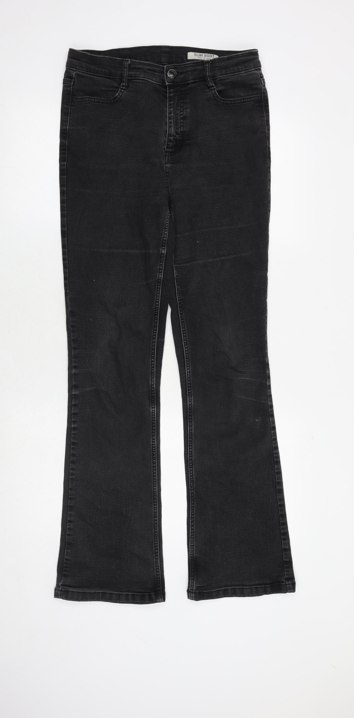 Marks and Spencer Womens Grey Cotton Bootcut Jeans Size 10 Slim Zip