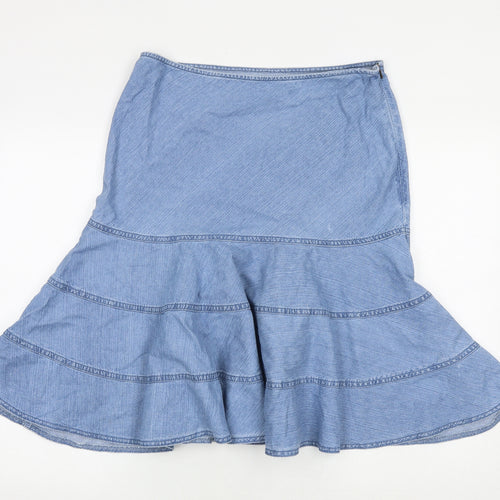 Marks and Spencer Womens Blue Cotton Trumpet Skirt Size 14 Zip