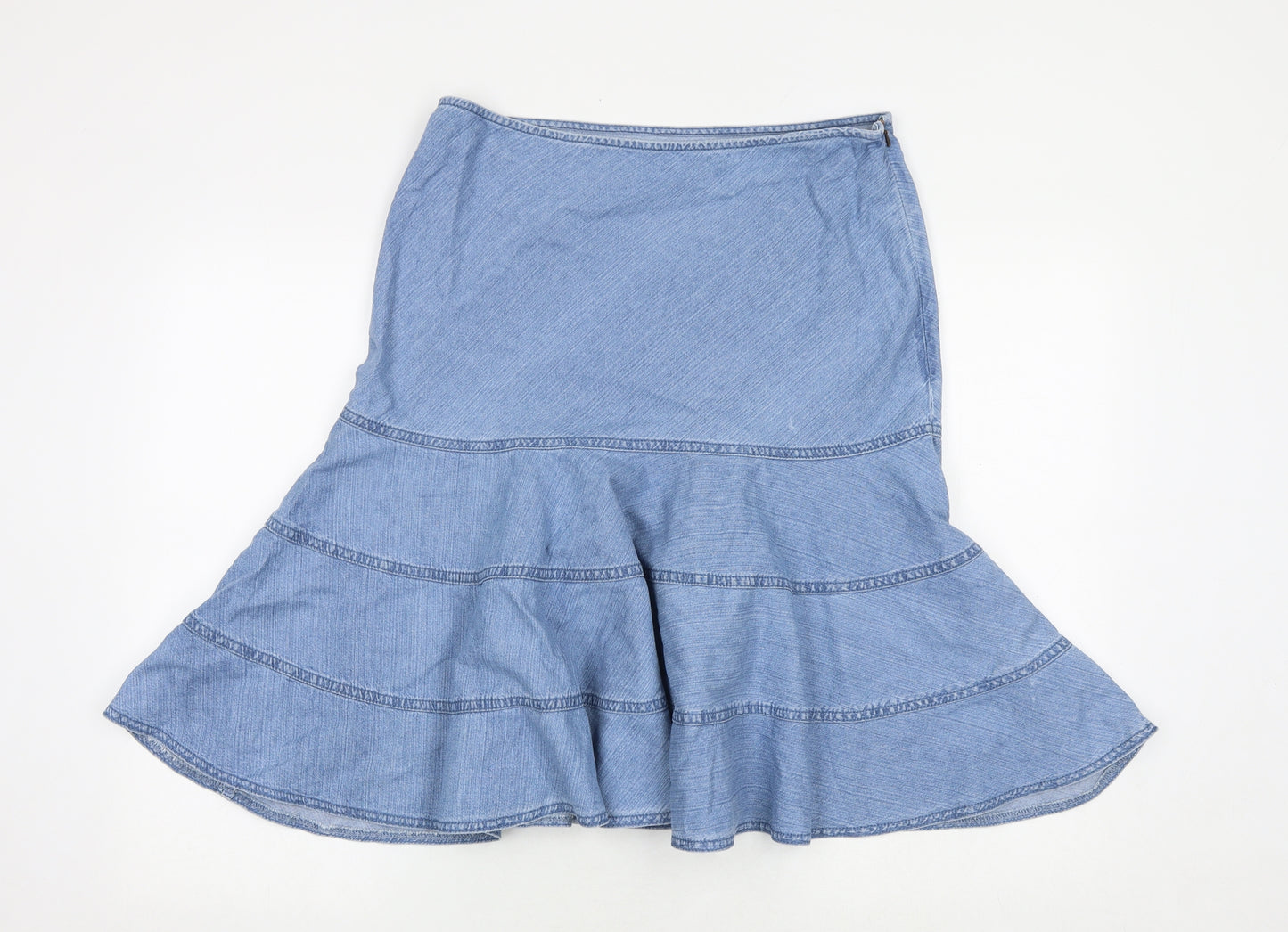 Marks and Spencer Womens Blue Cotton Trumpet Skirt Size 14 Zip