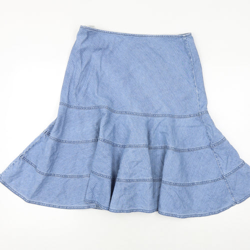 Marks and Spencer Womens Blue Cotton Trumpet Skirt Size 14 Zip