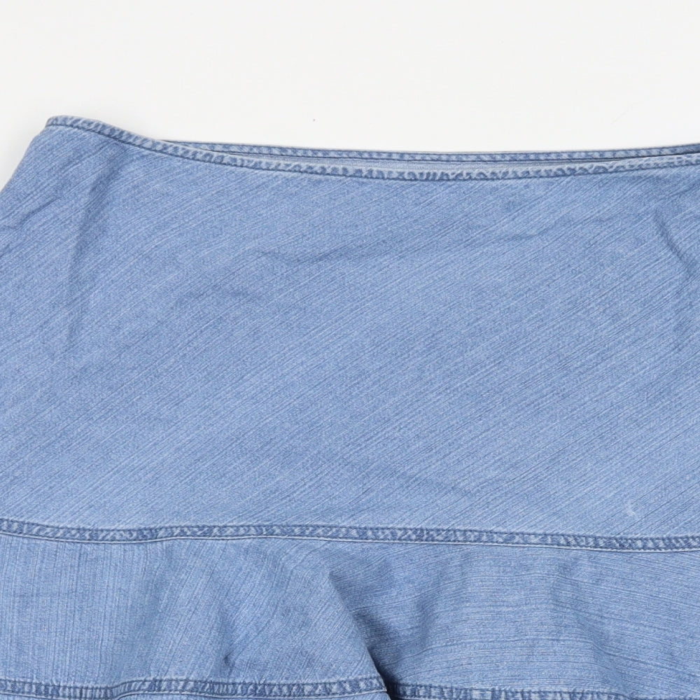 Marks and Spencer Womens Blue Cotton Trumpet Skirt Size 14 Zip