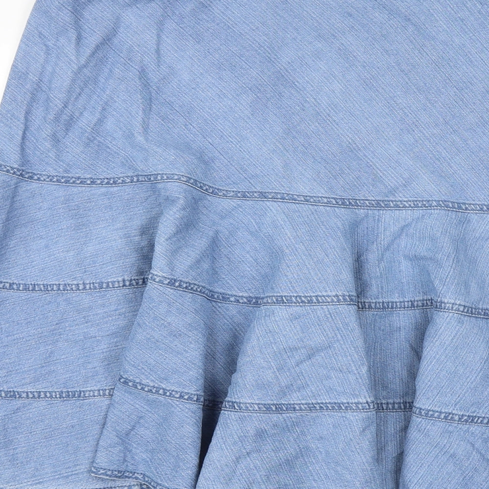 Marks and Spencer Womens Blue Cotton Trumpet Skirt Size 14 Zip