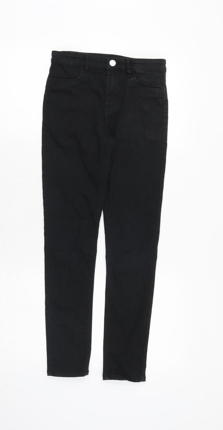 H&M Girls Black Cotton Skinny Jeans Size 10-11 Years Regular Zip