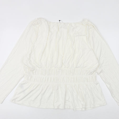 Marks and Spencer Womens White Viscose Basic Blouse Size 22 Scoop Neck - Peplum