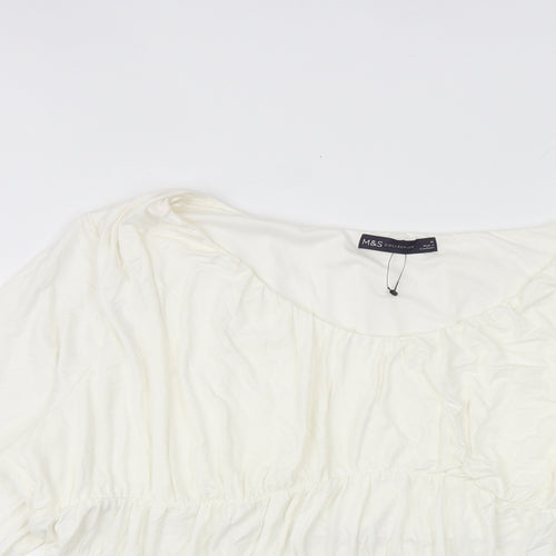 Marks and Spencer Womens White Viscose Basic Blouse Size 22 Scoop Neck - Peplum