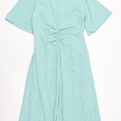 Marks and Spencer Womens Green Geometric Polyester Trapeze & Swing Size 12 Round Neck Zip